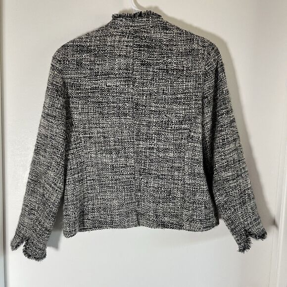 Talbots Wool Boucle Tweed Blazer Jacket Black/White/Gray Women 6 W/Fringe - Picture 6 of 8